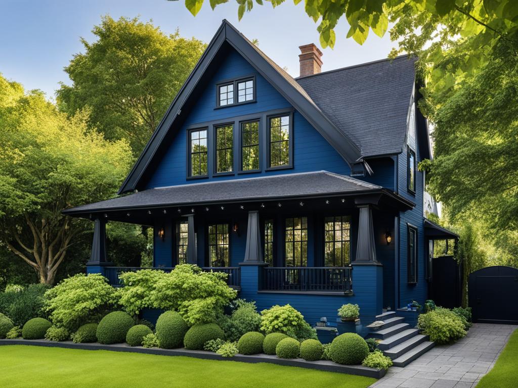 dark blue exterior paint colors with black windows