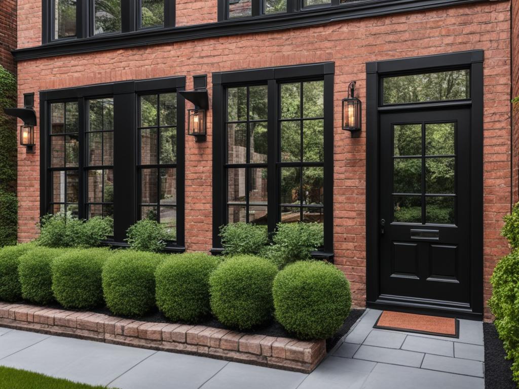 red brick exterior paint colors with black windows