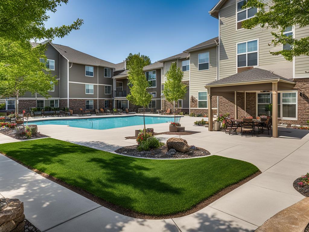 Tranquil outdoor amenities at Ridgeview Apartments Loveland